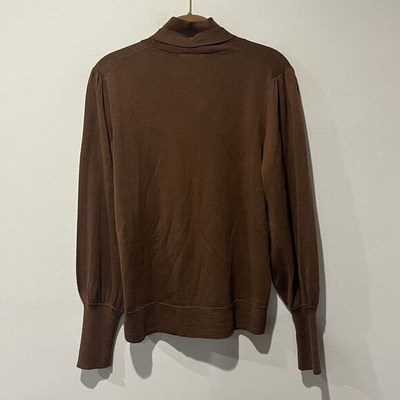 J Crew Tie Neck Turtleneck Sweater Women’s Medium Brown Merino Wool Preppy - Picture 2 of 8